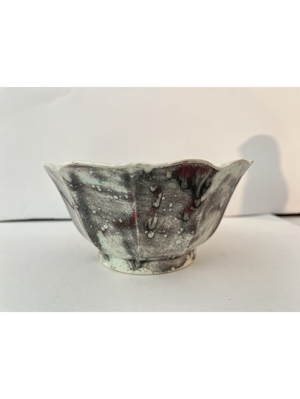 Vintage Handmade Tea Bowl Translucent Turquoise Red Glaze Art Pottery Bowl 5”